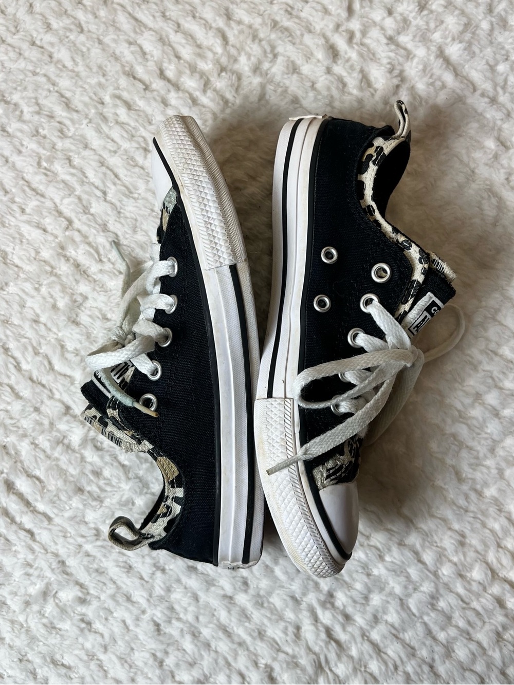 Converse Kids All-Star Double Upper OX Black/Leopard Canvas Sneakers Edgy Style